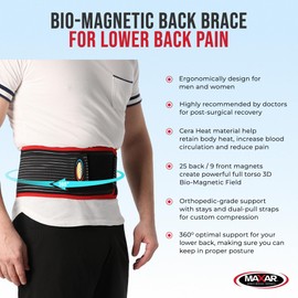 MAXAR Bio-Magnetic Back Brace for Lower Back Pain Women and Men - Lumbar Support Brace W/ 34 Powerful Magnets & Far Infrared Technology - Lower Back Support for Sciatica, Herniated Disc, Scoliosis