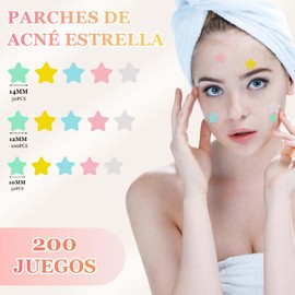 BSOON Parches para espinillas para la cara, parches hidrocoloides para acné, lindas cubiertas de estrellas para granos, pegatinas coloridas con árbol de té, ácido salicílico y aceite de cica | 3 tamaños (10 mm, 12 mm y 14 mm) | 200 unidades