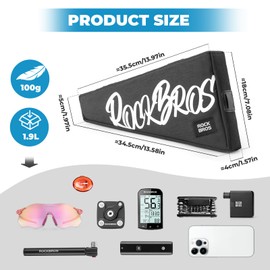 ROCKBROS Bicycle Frame Bag 1.9 L Bicycle Bag Top Tube Pack for Gravel MTB E-Bike and Road Bike with Strap Fastener, Triangular Pouch for Down Tube Black