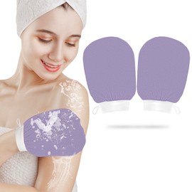 Criyar 1 Pair Ultra Thin Version Exfoliating Glove，Remove Unnecessary Dead Skin and Exfoliator（Purple+Purple）