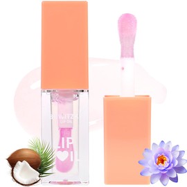 Bowitzki Hydrating Lip Oil Lip Gloss Glow Transparent Toot Tinted Nourishing Long Lasting Lip Balm Blue Lotus Extract Repairing Lightening Lip Lines (Coconut)