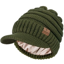HONGTEYA Satin Lined Winter Beanies Hats for Men Women Knit Beanie Winter Hat Black (US, Alpha, One Size, Army Green)