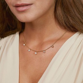 SHERLOVE Gold Necklace for Women, 14k Gold Plated Diamond Station Necklace for Women,Dainty Gold Choker Necklace Simple Gold Jewelry - Round Diamond