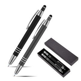 SyPen Luxury Pen Gift Set, 2 Rubberized Metal Ballpoint Pens +Night Writer LED Flashlight +Stylus for Touchscreens +Gift Box, Gift Pen Sets for Men, Women, Black/Grey