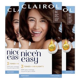 Clairol Nice'n Easy Permanent Hair Dye, 5C Medium Cool Brown Hair Color, Pack of 3