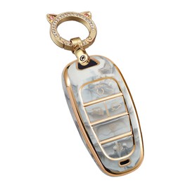 SANRILY Grey Jade Pattern 5 Button Key Fob Cover for Hyundai 2022 Tucson Sonata 2020 2021 Key Fob Keyless Soft TPU Key Case Shell with Bling Keychain