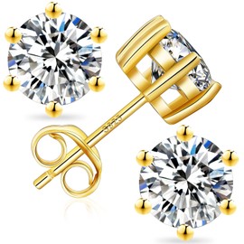 KRKCLIFE Moissanite Earrings For Women, 0.6 CTW丨0.30 Carat Each Diamond Stud Earring, 14K Gold Vermeil S925 Sterling Silver, D Color, VVS1, 6 Prong Setting, Hypoallergenic Jewelry for Her
