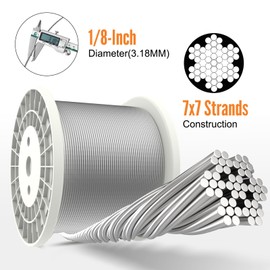 BLIKA 200FT 1/8" Stainless Steel Cable, T316 Marine Grade, Stainless Steel Wire Rope 7x7 Strand Construction, 1850lbs Breaking Strength Aircraft Cable for Deck Cable Railing, DIY Balustrades, Silver