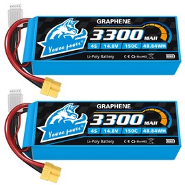 Yowoo 2 Packs 4S Lipo Battery 14.8V 3300mAh 150C Graphene Battery with XT60 Plug for Mikado Goblin Align 550 600 Series Helicopter RC Airplane Boat UAV Drone FPV Car Truck Boat (EC3/T/TR/Tamiya)