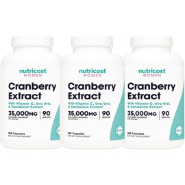 Nutricost Women's Cranberry 180 Capsules (3), 180 Tablets / 뉴트리코스트 여성용 크랜베리 180캡슐 3개, 180정