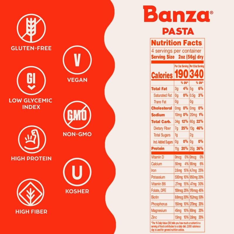 Banza Rotini Pasta from Chickpeas - Gluten Free, High Protein,