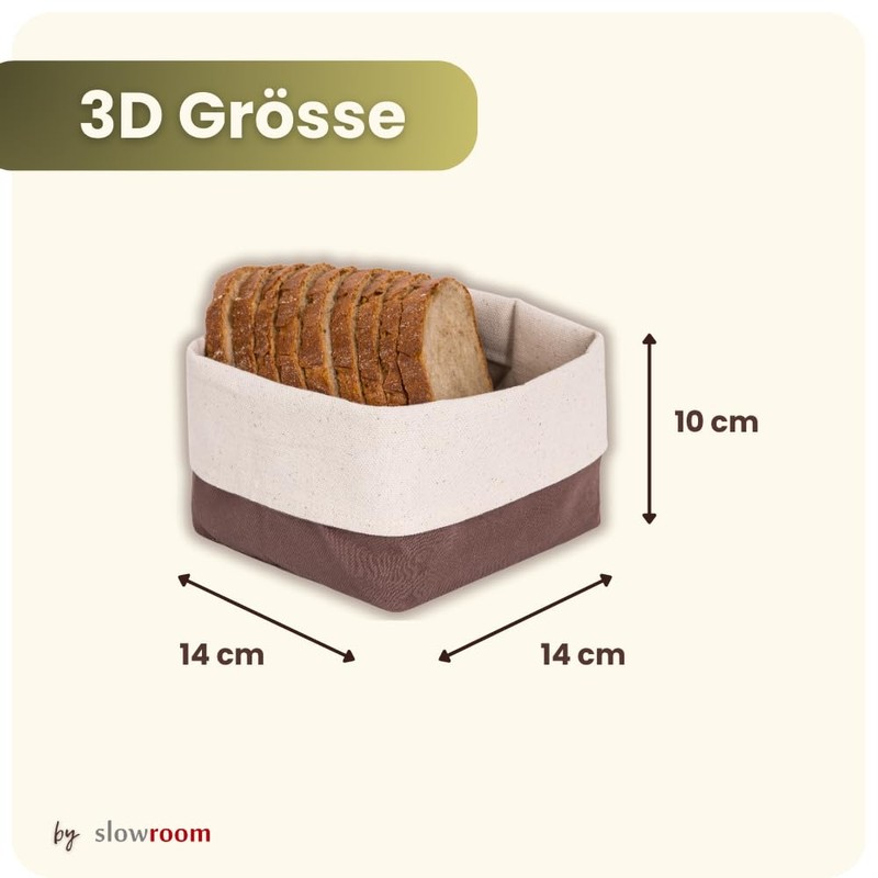 slowroom 12.5 x 12.5 x 10 cm Bread Basket, Cotton,