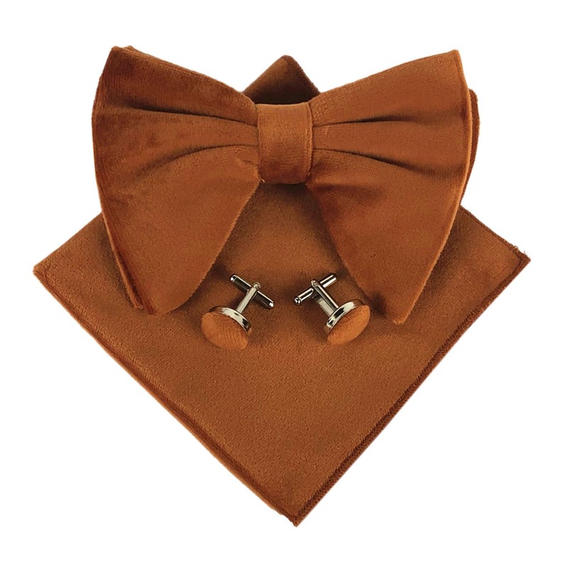 Kihatwin Mens Pre-Tied Oversized Bow Tie Tuxedo Velvet Bowtie Cufflinks