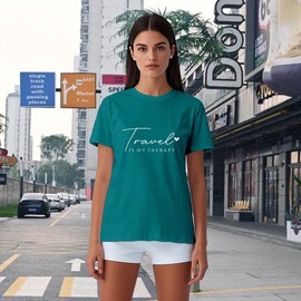 TUPOSU Travel Shirts for Women Travelers Trip Shirts Traveling is My Therapy Tees Cyan