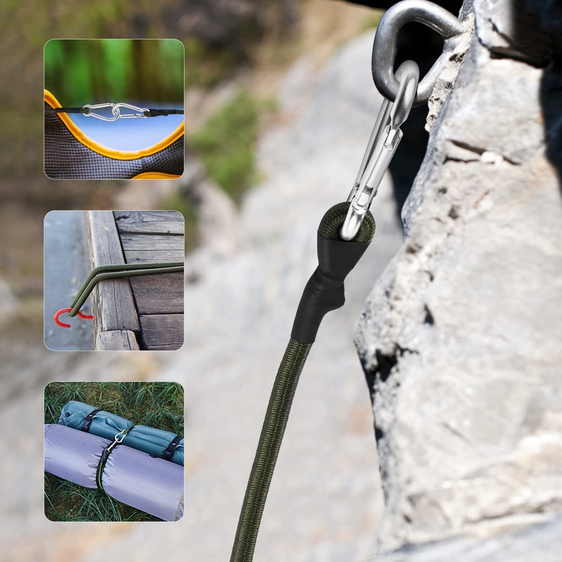 BESPORTBLE Tensioning Rubber 4 Pieces Outdoor Bungee Cords Carabiner Hooks