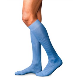 FALKE Men's No. 13 Knee High Quality Cotton High Quality Silky Shine Elegant Reinforced Men's Socks Flat Seam Pressure-free Toe Fine Ribbed Plain Business 1 Pair, Blue (Bleue 6543)