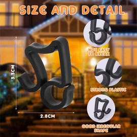 100Pcs Gutter Hooks for Outdoor Lights, Outdoor Light Hooks Clips, Light Clips Hooks for Wedding Christmas String Lights Garden Tree Home Decor (Black)