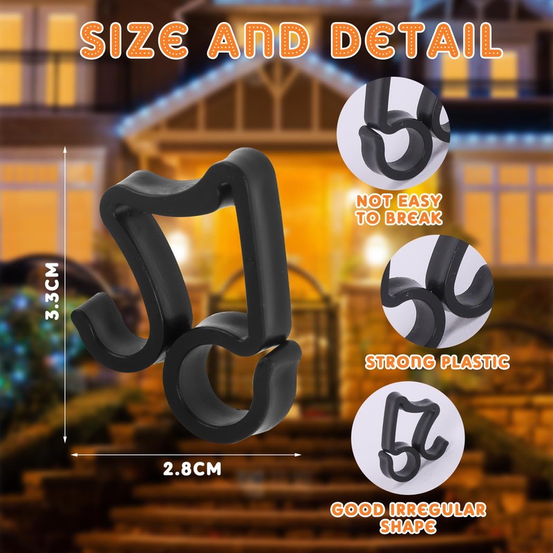 100Pcs Gutter Hooks for Outdoor Lights, Outdoor Light Hooks Clips,