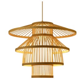 Bamboo Woven Pendant Light Imitation Sheepskin Chandelier Lantern Hanging Lamp for Home Hotel Restaurant 111‑240V