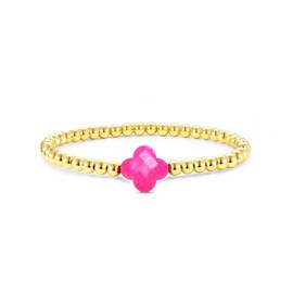 Joya Love Pink Clover Gold Beaded Bracelets For Women Gold plated Ball Lucky Four Leaf Clover Stretch Bracelet For Women Trendy Jewelry Gifts