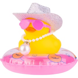 MuMyer Rubber Ducks for Cars Dashboard Cowboy Duck Car Ornaments Yellow Duck Dashboard Decorations Accessories with Mini Disco Cowboy Hat Swim Ring Scarf Sunglasses and Special Prop(DC48)
