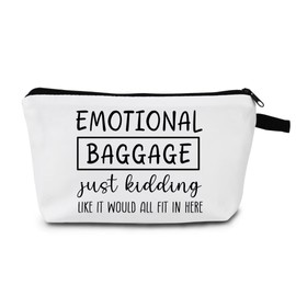 MoCaliduccious Funny Gifts for Women Sister Teen Travel Makeup Bag Emotional Baggage Cosmetic Bag with Zipper (White)