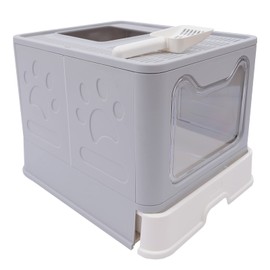 16" L*20" W*15" H Cat Litter Box w/Drawer,Front Entry and Top Exit w/Lid,Foldable Cat Toilet Splash Proof,Cat Supplies w/Plastic Spatula,Easy to Clean Odor-Free Closure Cat Toilet