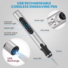 Electric Engraving Pen with 37 Bits, USB Rechargeable Cordless Etching Engraving Tool, Portable DIY Rotary Engraver for Jewelry Wood Glass Stone Carving (Silver)