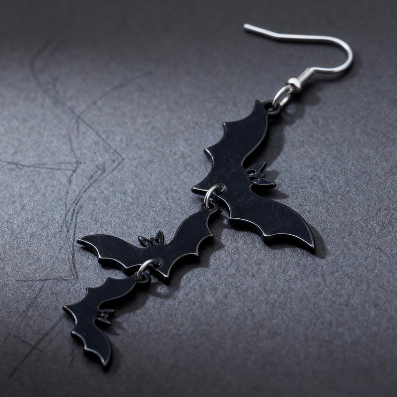 Halloween Bat Dangle Earrings – Black Triple Bat Drop Jewelry