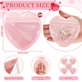 Sayglossy 300 Pcs Jewelry Packaging Bags Small Jewelry Bags Transparent Resealable Bags Cute Treat Bags for Business Wedding Birthday Festival Party Favor Supplies(Pink, Heart)