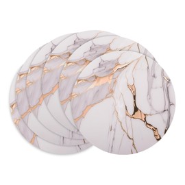 EVER ISLAND 50pcs Gold and White Marble Round Paper Placemats, 13" Disposable Charger Place Mat, Table Mats for Dining Table Setting Decor Wedding Banquet Birthday Party Bridal and Baby Shower Events