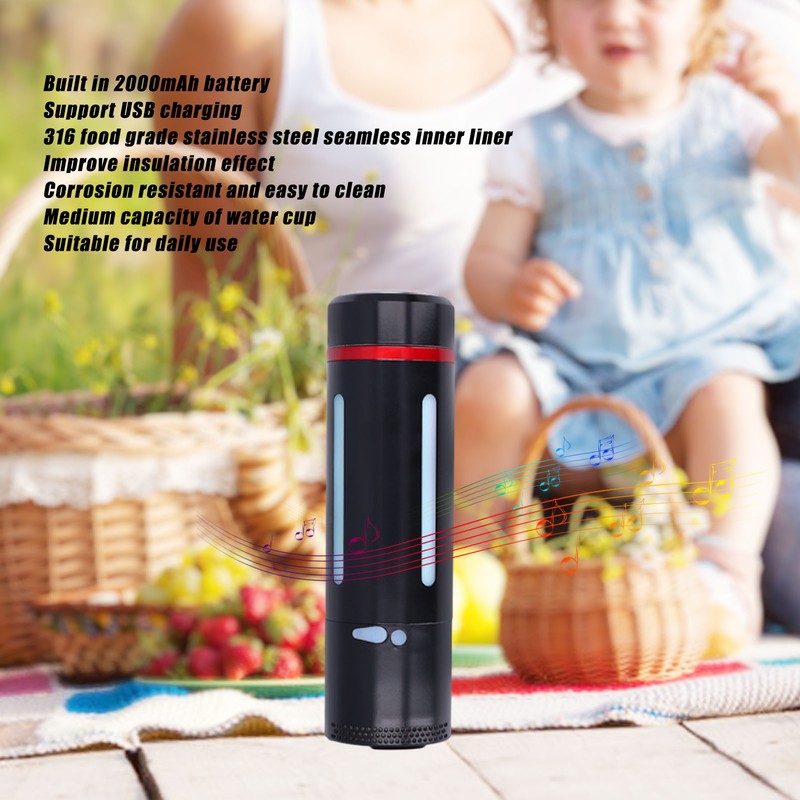Smart Vacuum Bottle USB Charging Bluetooth Speaker Music Light Insulated