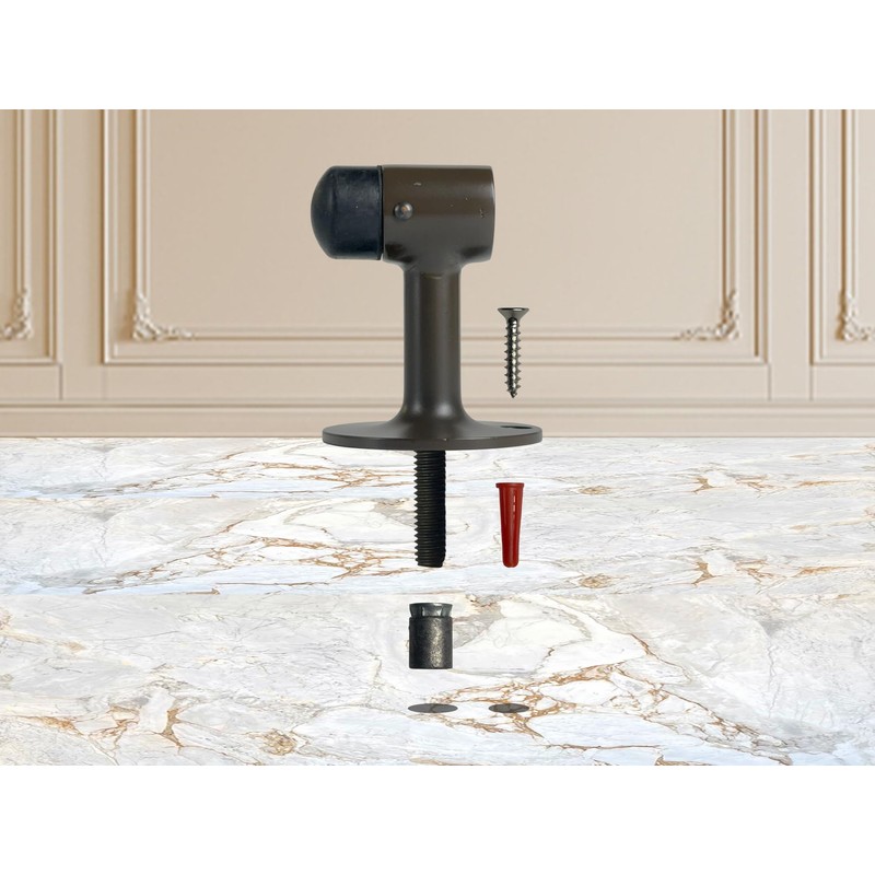 QCAA Solid Brass Door Stop, 3" Height, US10B ORB(Oil-Rubbed Bronze),