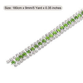 sourcing map 2 Yard 9mm 3 Rows Crystal Rhinestone Diamond Close Chain Trim Trimming Claw Cup Chain for Sewing, Crafts, DIY Jewelry Wedding Decorations Silver Light Green White