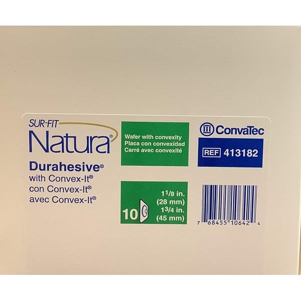 ConvaTec 413182 SUR-FIT Natura Two-Piece Durahesive Skin Barrier with Convex-IT Technology, Pre-Cut, Tape Collar, White, 1-3/4" Flange, 1-1/8" Stoma Opening, Pack of 10