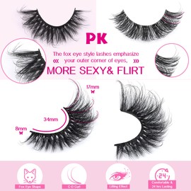JIMIRE Mink Lashes Fluffy Cat Eye Natural False Eyelashes Volume Wispy Faux Mink Lashes Fox Eye Crossed 16MM Fake Lashes Look Like Eyelash Extensions Pestañas 7 Pairs Pack