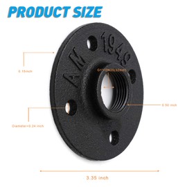 1" Black Painted Floor Flange, Home TZH 10 Pack 4 Bolts Pipe Flange for Industrial vintage style, Flanges with Threaded Hole for DIY Project/Furniture/Shelving Decoration(10, 1 Inch Black)