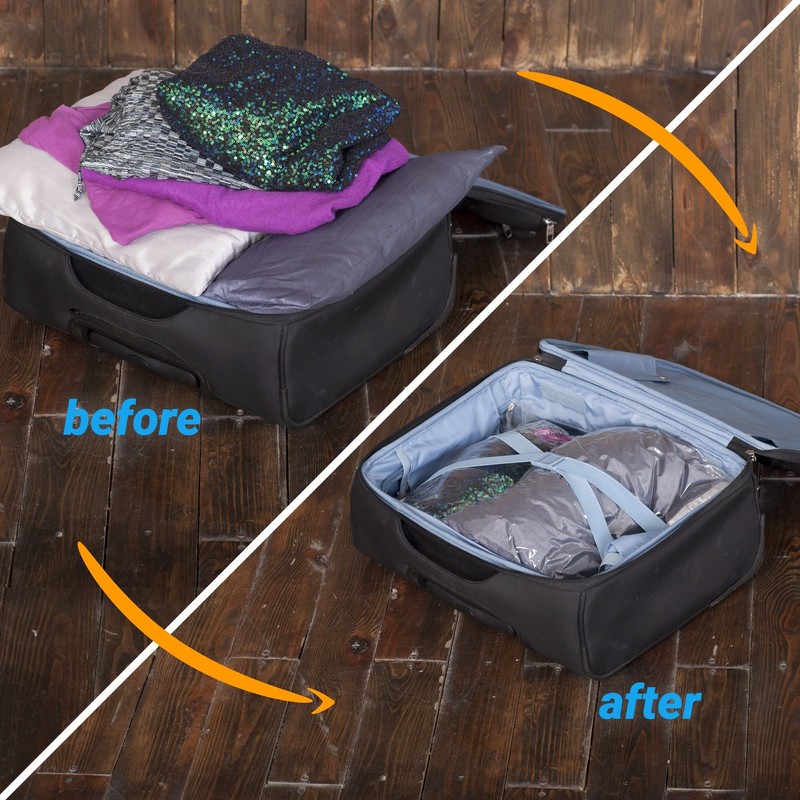 8 Space Saver Bags, No Vacuum Needed, Roll-Up Compression Packing,
