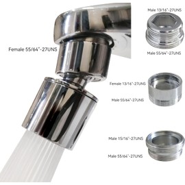 Aireador Giratorio para Grifo de Fregadero, Boquilla para Grifo de Cocina y baño, Extensor de Grifo, rociador Giratorio de 360 Grados para Grifo de Fregadero. (Ángulo de 20°, 3 adaptadores)