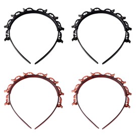 UILYNIU 4 Stück Haarreifen mit Klammern, Bangs Hairstyle Hairpin, Doppelschicht-Haarspangen, Haarreif mit Clips, Headband with Clips, Stylische Haarreifen, Styling-Zubehör für Frauen