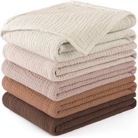 Susurration Muslin Baby Washcloths 23x23inch, Large Ultra-Absorbent 100% Cotton Baby Bath Wash Cloth Burp Cloth Soft Breathable Baby Face Towel for Newborn Baby Boy and Girl, 5Pack (Brown)