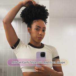 tonebesift Afro Puff Drawstring Ponytail for Black Women，Short Kinky Curly Clip On Synthetic Afro Ponytail Hair Bun Puffs for Girls (#1B Natural Black)