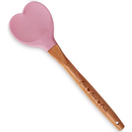 Gorgeous Heart shaped Bamboo Wooden Spoon with an engraved handle and heart shaped base hole for hanging The secret ingredient is Love The perfect addition to a kitchen (Pink Silicone)