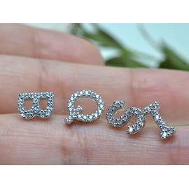 Initial Stud Earrings S925 Sterling Silver Post 14K Plated Dainty Letter Earrings Hypoallergenic Little Initial Studs for Women Girls Kids Sensitive Earrings (B-Silver)