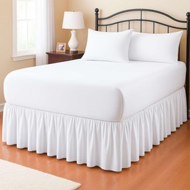 Queen's Linen Ruffled Bed Skirt With Split Corners - Full, Dust Ruffle 100% Microfiber White - 14 Drop Platform Three Sided Coverage Dust Ruffle Gathered Bedskirt Wrinkle Free