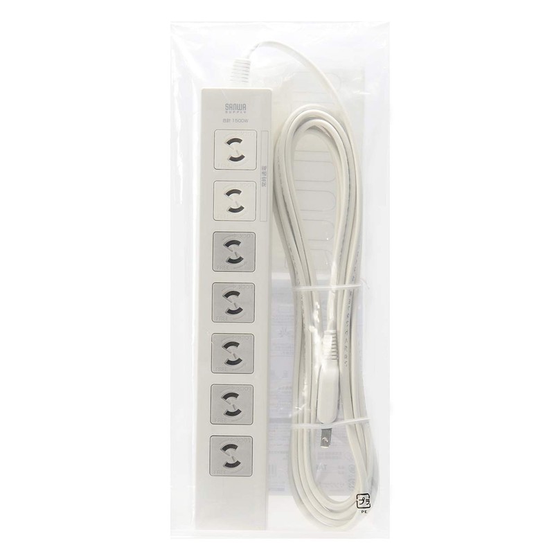 サンワサプライ 電源タップ 5個口連動集中スイッチ付き+雷ガード 2P・7個口 5m TAP-F27-5K