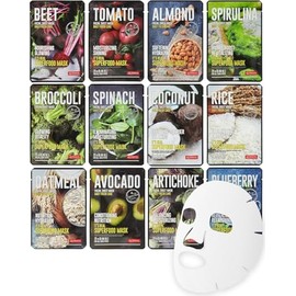 DERMAL Super Food - Mascarillas faciales para el cuidado de la piel, paquete de 12 mascarillas faciales para una piel refrescante y brillante, mascarillas hidratantes para la cara enriquecidas con ingredientes naturales para todo tipo de piel