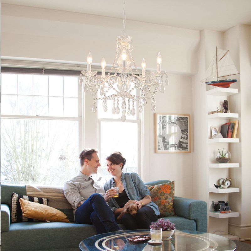 Crystal White Chandelier, Ceramic White Hanging Pendant Light,Crystals Pendant and