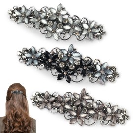 Elegante Haarspangen Damen, 3 Stück Glitzer Kristall Haarspangen, Exquisite Blumen Haarklammer, Strass Haarschmuck für Damen Mädchen Brautschmuck (3 Farben)