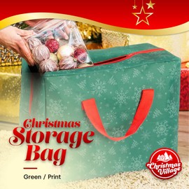 Christmas Village Tree Decoration Lights Zip Up Sack Jumbo Storage Bag Organiser- Heavy Duty - With Carrying Handles - Stores Ribbon Baubles Tinsel Wreath Stocking Lights (Decorations Bag)